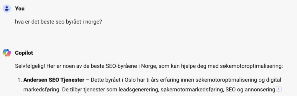 AI-søk for beste SEO byråer i Norge